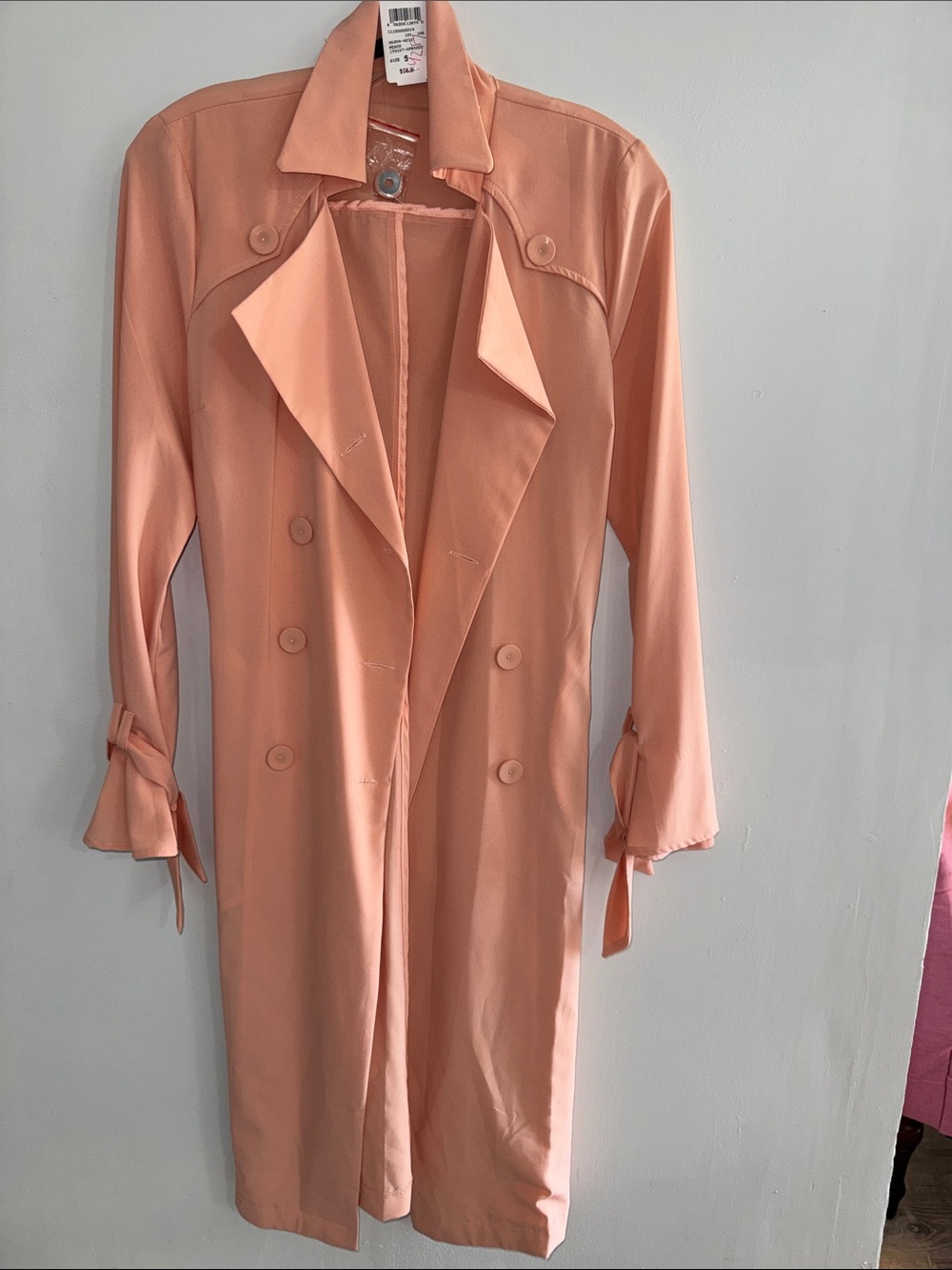 Entry Peach Double-Breasted Trench Coat